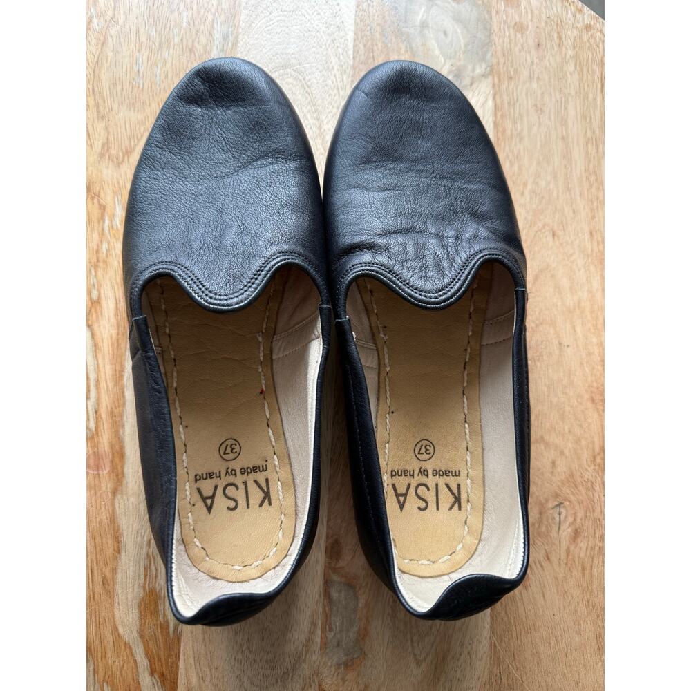KISA Made By Hand Women's black leather slip on shoe, size 27, NEW - Picture 2 of 10